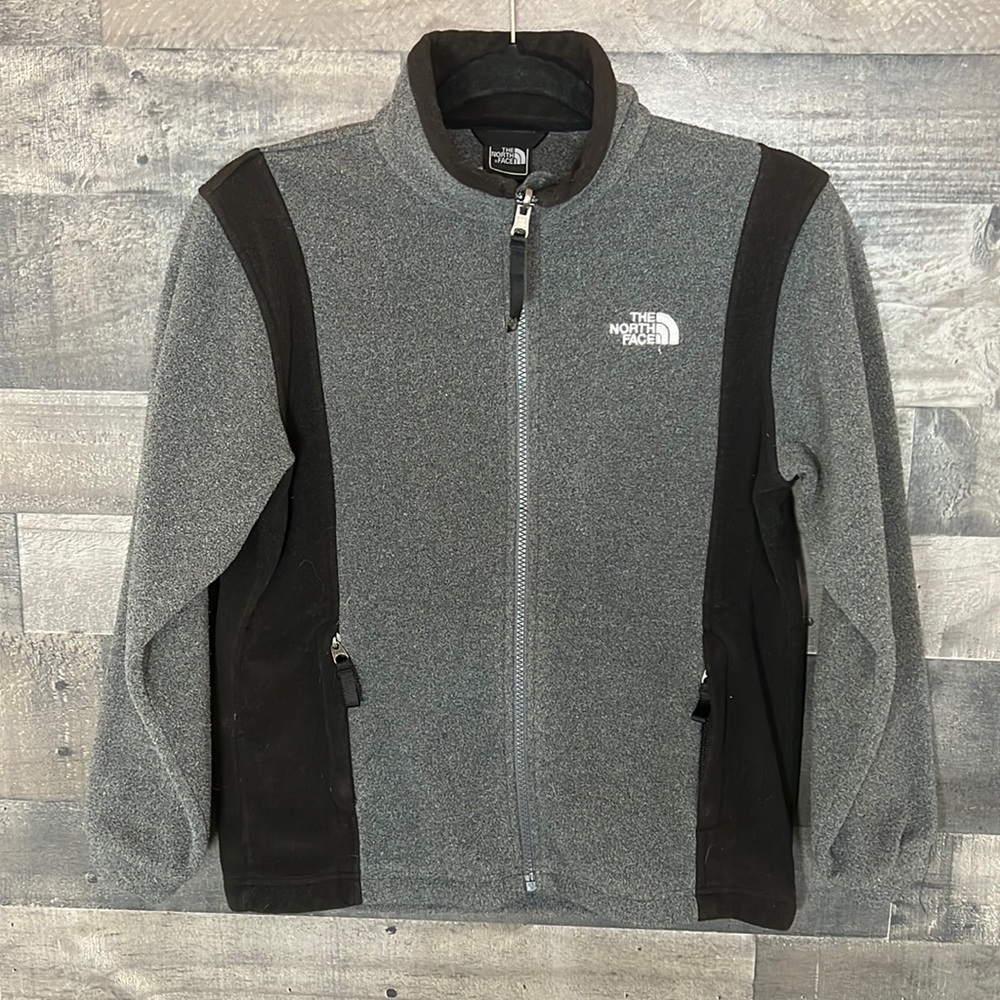 Gray and Black North Face Zip Up Jacket
